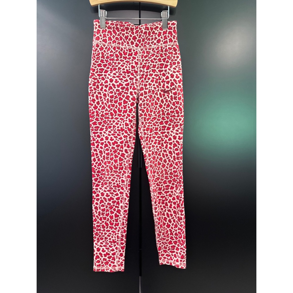 Nike Kids Red Pink Leopard Animal Print Leggings Graphic Tights Medium M